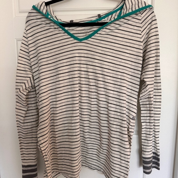 Toad&Co Striped Beachy Hoodie Turquiose and Grey - Picture 2 of 10